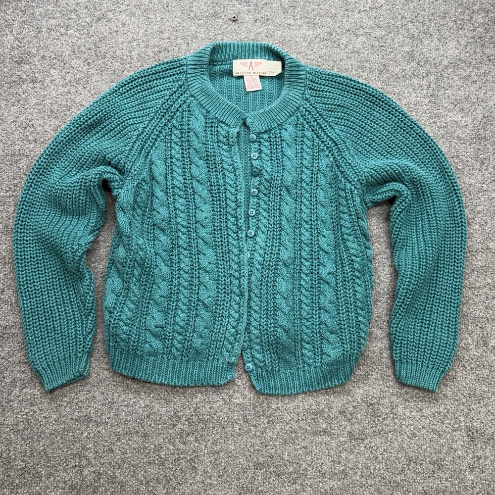 Vintage 90s American Weekend Turquoise Knit Sweater Cardigan Size Womens S